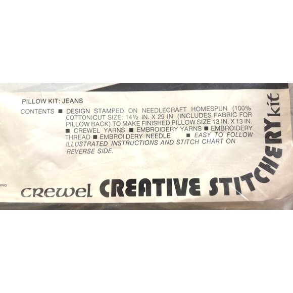 VINTAGE Crewel Creative Stitchery Pillow Kit Jeans Design 14.5 X 29 INCHES 100% - Picture 4 of 4